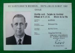 1962 Football World Cup Ken Aston’s FIFA Photo Identity Card: Presented for the World cup in 1962