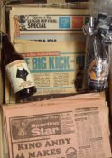 Collection of Football Related Newspapers and 2 Limited Edition Wine Bottles: Featuring mainly