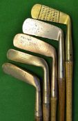 5 x Assorted brass putters - to include 2 x Gem and 3 x straight blades, all with grips