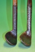 2 x rut irons c1890 both with 5" hosels and fitted with full length thick hide grips with