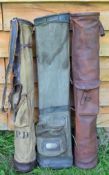 Leather pencil golf bag c/w ball pocket and canvas shoulder strap together with 2x canvas golf