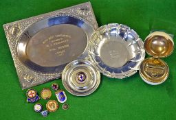 Ken Aston Collection of football related Badges and plated ware: to incl small plated dish presented