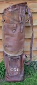 Ritchie leather golf bag c/w combination travel hood and ball pocket – (G)
