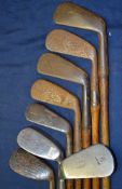 8 x various golfing irons to incl 4x mashie/niblicks - makers incl Gibson Genii, Nicoll, Tom