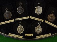 1930s Cycling Medal collection – comprising 6x N.C.U. silver hallmarked and bronze engraved medals