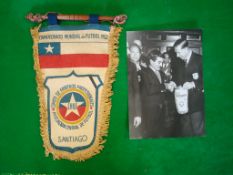 1962 Original Battle of Santiago Match Pennant and Photograph: Presented to Ken Aston for the 1962