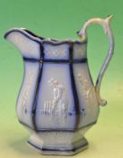 Rare Victorian Blue and White Cricket jug – a fine Staffordshire hexagonal jug with 6x cricketing