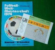 1974 World Cup Final Football Programme and Ticket: Blue Edition slight crease to cover with Final