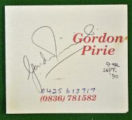 Gordon Pirie signed business card – signed to the front and dated 9th Sept ‘90 Note: Gordon Pirie