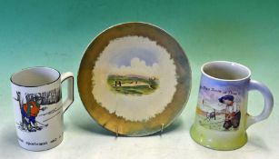 Leven Golf Links - rare Shelley ceramic hand painted wall plate c1900 with hand coloured golf