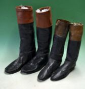 2 x Pair of period horse racing boots with mahogany tops – to incl an early pair of small “flat
