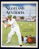 Rare 1948 Scotland v Australia cricket souvenir programme – played at Mannofield Aberdeen on