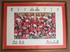 Manchester United Signed Print: Titled “Legends of Old Trafford" depicting a montage of players from
