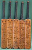 5 x 1948-1953 Miniature facsimile signed International Cricket bats – to include 1948 Australian