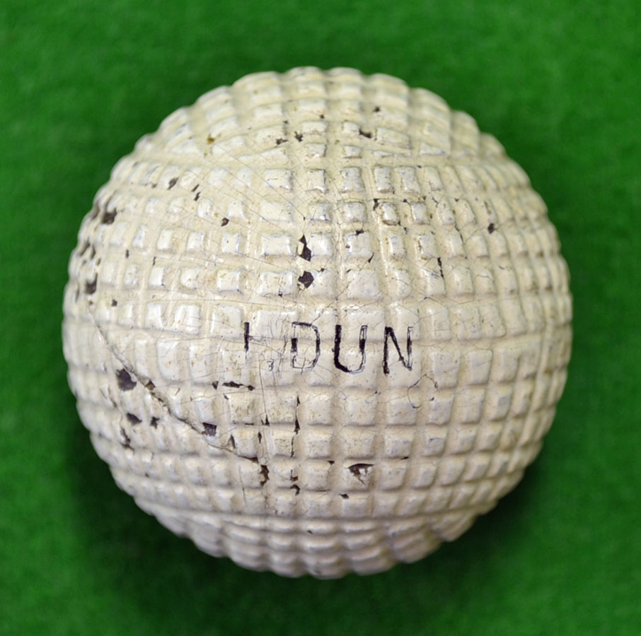 Rare and early Dun 26 early irregular mesh pattern guttie golf ball c1870s – retaining most of the