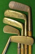 5 x Assorted brass blade putters – all fitted with grips