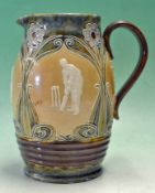Fine Doulton Lambeth Cricket jug - large bulbous art nouveau style stoneware lemonade jug with 3