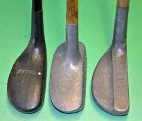 Schenectady style putter - stamped F Leach (hosel cracks) a Forgan Black magic putter with central