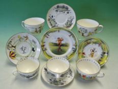 4 x various bone china golfing tea cup and saucers to incl Crown Staffordshire large cup and