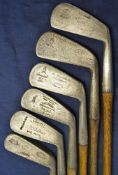 6 x mid irons and a jigger golfing irons – makers incl Patrick Leven, Cochrane, Nicoll, Hendry and