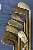 8 x assorted golfing irons – incl Condie diamond back long iron, Thistle brand mashie cleek,