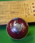 Presentation Cricket Ball – with a shield engraved W.E. Ellis (Capt) Weldall & Assembly, c/w 1 x