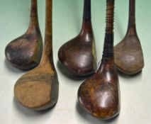5 x various Scottish club makers socket head woods – to incl Gleneagles brassie, J. Winton Eagle