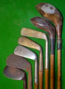 Half set of golf clubs 4 irons, 2 woods and offset blade putter (7) – Anderson striped top driver,