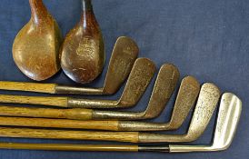 Selection of 7 golf clubs to incl 2 woods a Gibson & Gadd Calcutta driver with cracked neck, J