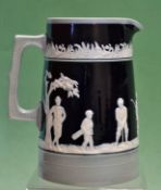 Fine Copeland Late Spode large blue and white golfing pitcher c1900 –- decorated with golfers in