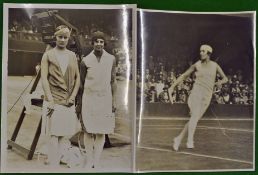 Helen Wills and Lili d’Alvarez tennis press photographs c1927 – both on court at Wimbledon for