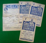 1947 Chelsea Football Programmes (H): To incl v Derby County 30/8/47, v Aston Villa 4/10/47, v