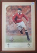 Manchester United Ryan Giggs Print: signed by the Artist Keith Fearson – mf&g overall- 49 x 70cm