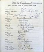 1948 Official signed Australian Cricket Tour Team sheet to UK – signed by the full squad 18