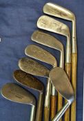 8 x assorted golfing irons – Glasgow GC no. 2 iron, Gibson driving mashie and mashie niblick, and