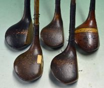 5 x Assorted socket head woods – to include R Forgan crown model with a central ivorine face insert,
