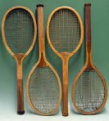 4 x various wooden tennis rackets from the 1900s onwards - to incl an Army & Navy CS Ltd “Champion",
