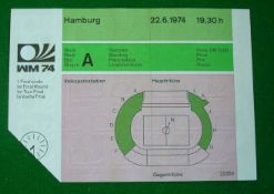 1974 World Cup Final Football Ticket: West Germany v East Germany played in Hamburg 22nd June 1974