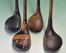 4 x Socket neck woods - including a left hand D and W Auchterlonie, St Andrews stained persimmon
