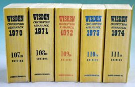 1970-1974 Wisden Cricketers’ Almanacks – all soft back with original covers, very clean and tidy,