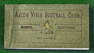 Rare 1911/12 Aston Villa Football Club members shareholders ticket book – issue no. 342 green