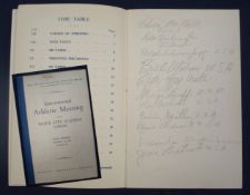 1939 VIP International Athletics signed programme, menu and medal –at White City 7th August 1939 the