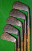 5 x matching Forgan “Flag" irons to incl 1,2,4,and 5 all with fine mesh dot pattern face