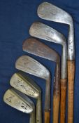 6 x various golfing irons to incl 2x Hawkins Never rust flanged mashies, 3x Gibsons incl Sammy et al