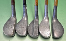 5 x Mills alloy head putters all with sound hosels including – 2 x 1915 models (1 x left hand) 2 x