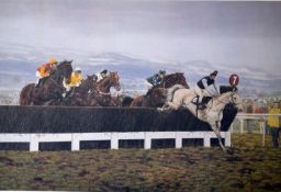 Horse racing - Desert Orchid “Winning The 1989 Cheltenham Golf Cup" - colour print by Brian Tovey