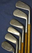 6 x Tom Stewart irons – all stamped with Tom Stewart pipe marks incl Alex Herd Mashie, Abe