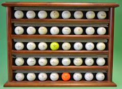 Dark stained golf ball display rack for 40 golf balls – c/w 40x 1.62 used golf balls from 50s