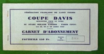 Rare 1933 Davis Cup tennis Challenge final book of match tickets - Gt Britain (3) v France (2)