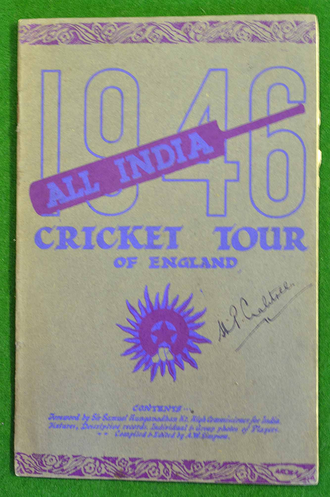 1946 All India Cricket Tour of England Signed Programme: 32 Page Illustrated programme having